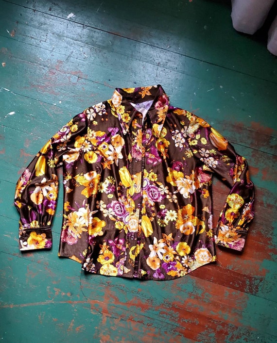 Gorgeous bright vintage floral polyester 70's blo… - image 7