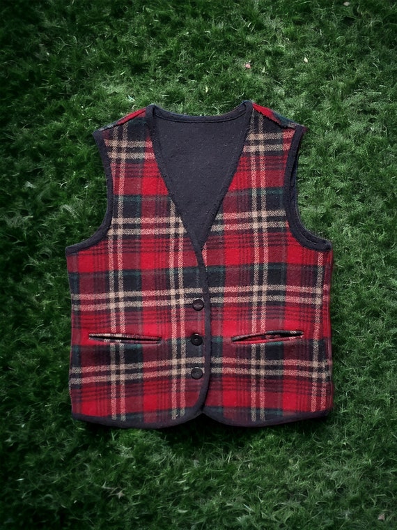 Vintage 50's-60's wool plaid vest. Handmade vest.