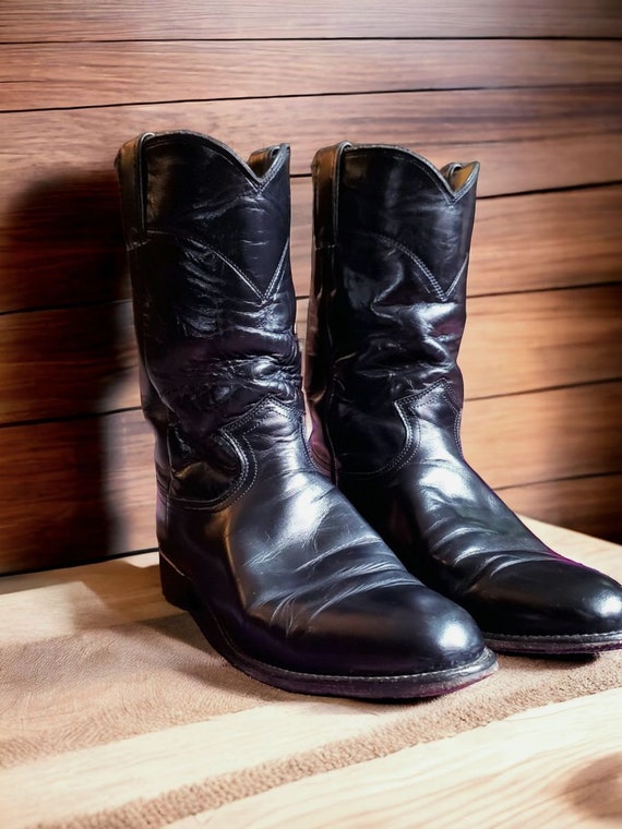 Vintage Black leather Justin Boots men's size 8b