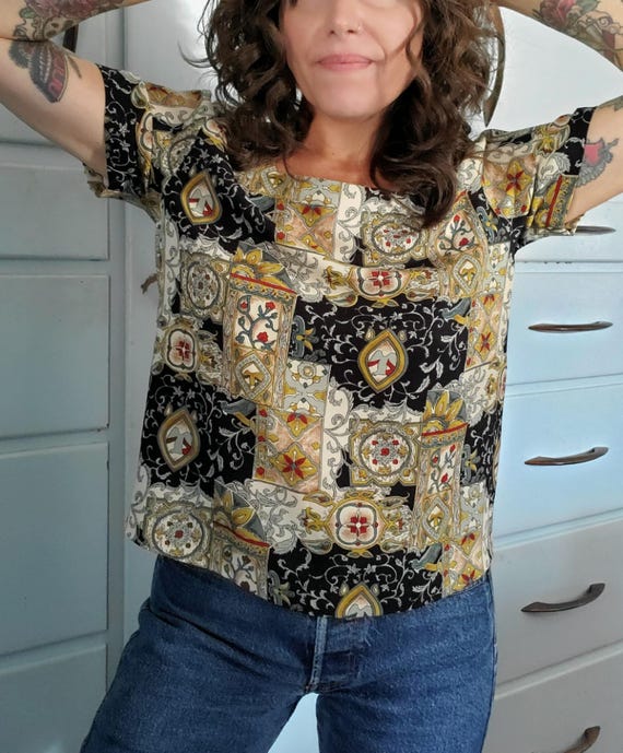 Vintage handmade abstract patchwork blouse. Desig… - image 2