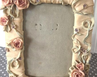 San Francisco Music Box Company Porcelain Rose Photo Frame, Vintage Floral Romantic Décor