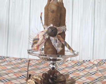 Hand Dipped Cinnamon Scented Taper Candles - Primitive Rustic Decor (Set of 3)