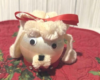 MCM Vintage Style Satin Poodle Christmas Ornament, Mid Century Modern Silk Wrapped Ball, Retro Poodle Holiday  Christmas Ornament, Handmade