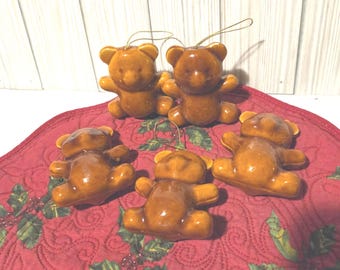 Set of 5 Gummy Bear Christmas Ornaments Brown Bear Holiday Tree Decorations Cute Kawaii Christmas Decor Ornament Set Gift for Bear Lovers