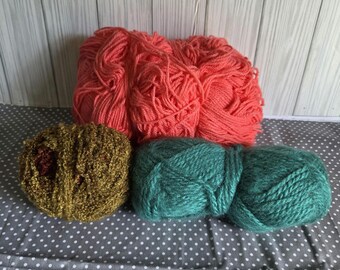 Yarn Bundle Lot of 3 Peach Turquoise Moss multi color Boucle Yarn Crafting Knitting Crochet Supplies