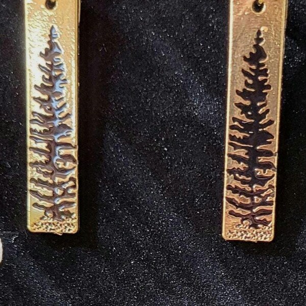 Rustic Pine Tree Dangle Earrings: Stamped Brass Alloy, Nature Lover Gift