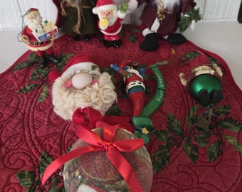 Lot of 8 Vintage Santa Claus Christmas Ornaments Holiday Tree Decor Retro Collectible Ornament Set Farmhouse Christmas