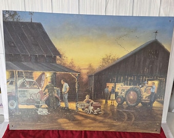 Vintage Dave Barnhouse Tin Wall Art "Saturday Night Special" | John Deere Tractor Repair Shop Sign | Country Rustic Metal Wall Hanging