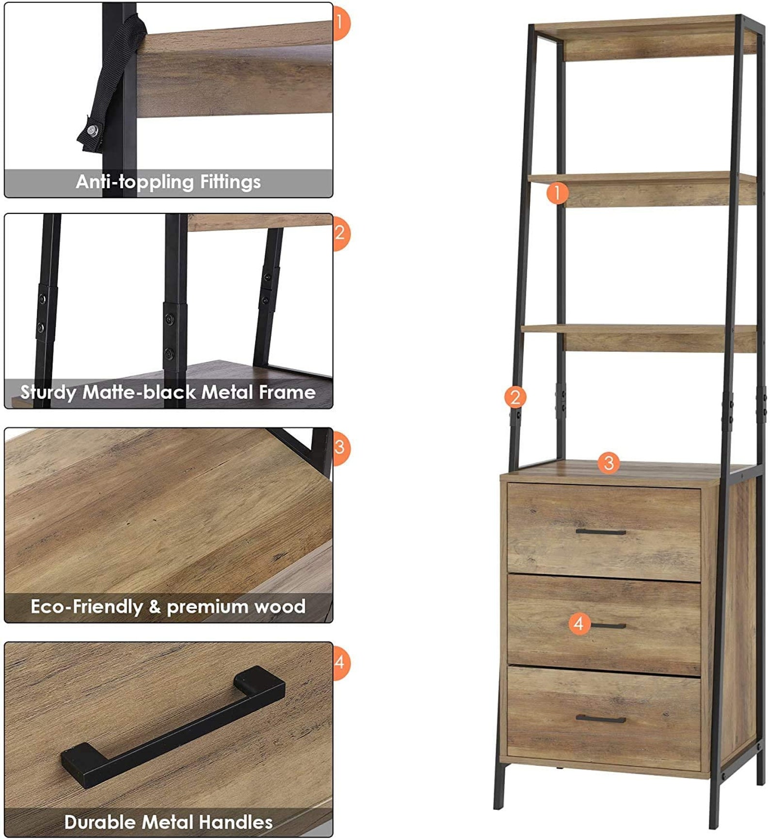 Gabinete de almacenamiento estante de escalera con cajones 3 | Etsy