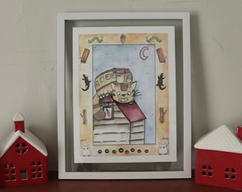 Studio Ghibli Anime Art Print, Cat Bus Watercolor Art Print, Anime Wall Decor for Bedroom, Kids Room Art Print, Neko Bus Artwork