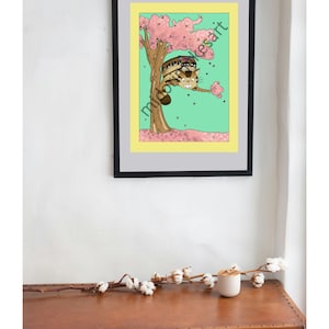 Totoro Poster - Katzenbus Digitaldruck -Süße Katzenwandkunst mit Sakura Kirschblüten Baum - Studio Ghibli Beste Geschenkidee für Schlafzimmer oder Wohnheim