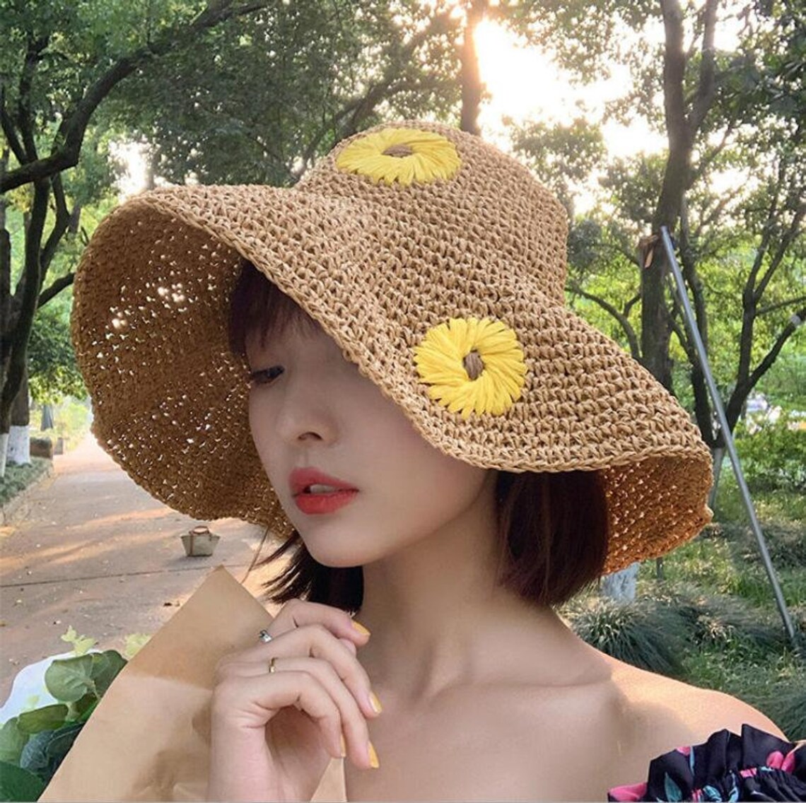 Breathable women's oversized straw hat beach hat large Etsy
