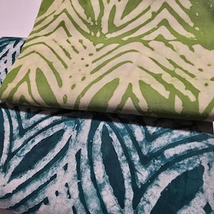 African Adire Tie Dye Batik Fabric by the Yard | Green Leaf Print Variation | Clothing, Headwraps, Decor