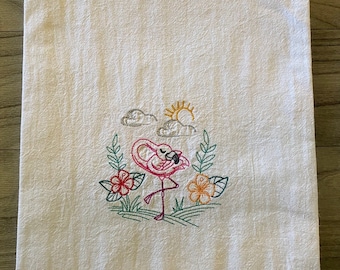 Flamant rose avec fleurs, serviettes pour sacs de farine, 27" x 27"