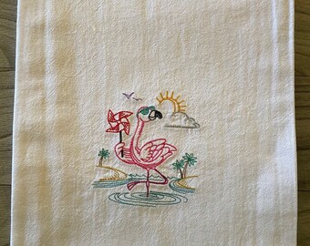 Flamant rose avec moulinet, serviettes pour sacs de farine, 27" x 27"