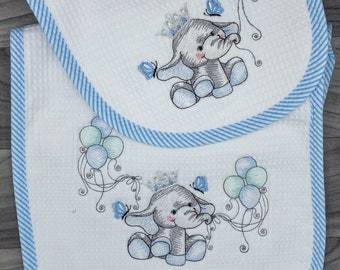 Slabbetje & Burpee Set - Schattige Ellie de Olifant in blauw (029B)