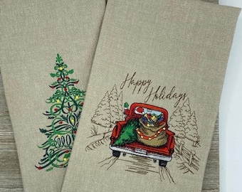 Christmas Tea Towel Set - Red Truck & Tree Combo Set