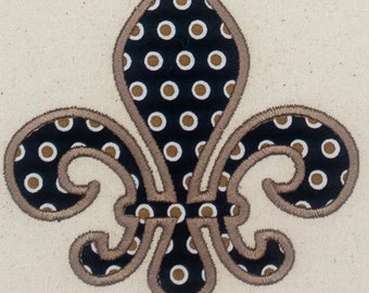 Fleur-de-Lis - (Zwart met Bruin/Witte Polka Dots en Beige omtrek) - Theedoek Appliqué