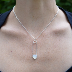 GEMSTONE PAPERCLIP NECKLACE | Sterling Silver + Opalite | Punk Metal Recycled Steampunk Upcycled