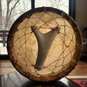 Handmade Custom Frame Drum 16&quot; / WITH Elk Antler Handle / Medicine Shamanic Hand Drum / Large Shaman Drum / One of a Kind / MADE to ORDER!