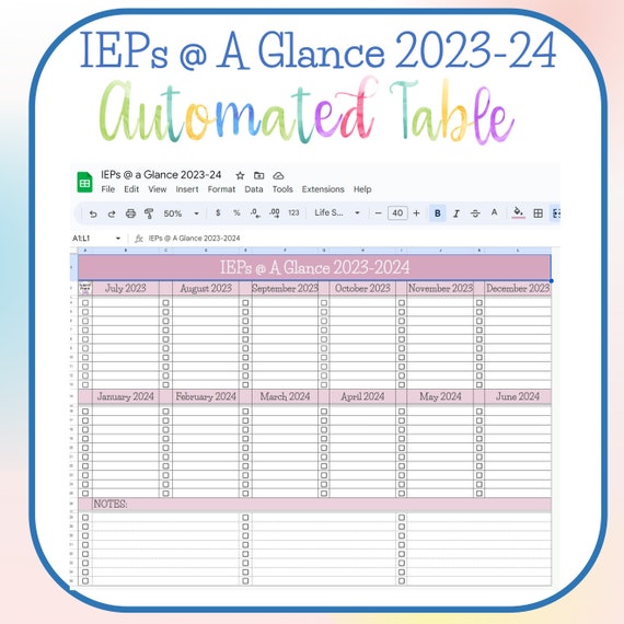 IEPs @ A Glance 12-month calendar
