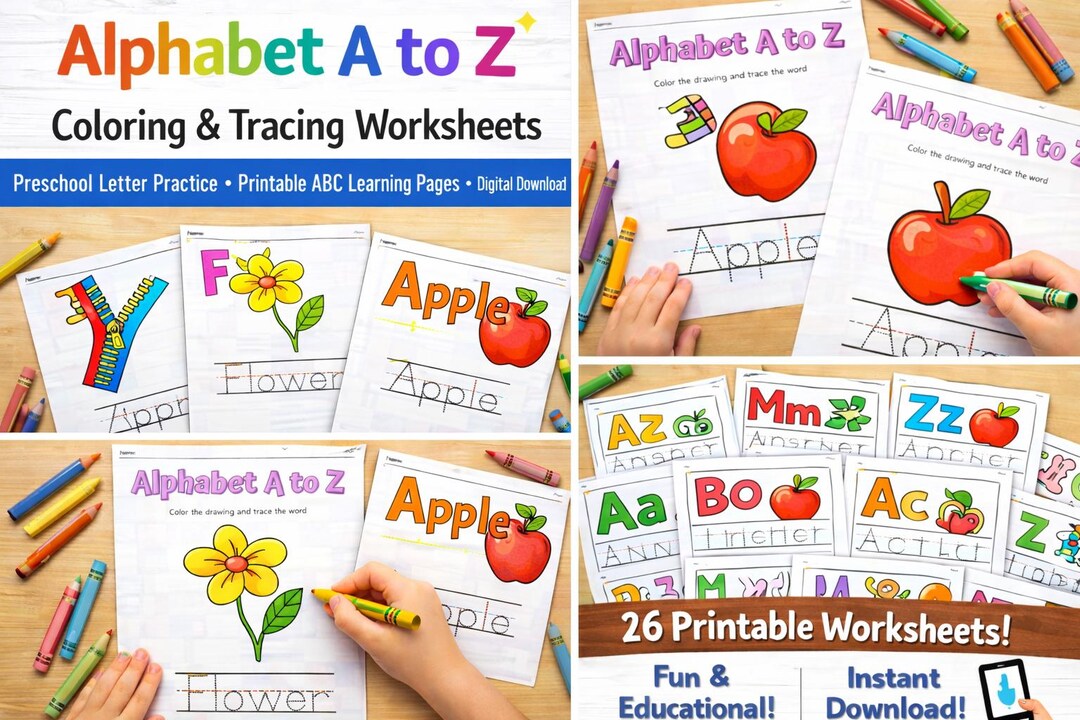 Alphabet Coloring & Tracing Worksheets A-Z | Preschool Learning ...