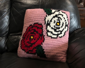 Red and White Rose Crochet Grid Pattern (PDF)