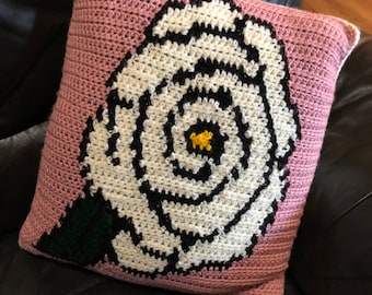 White Rose Pillow Crochet Pattern | Intermediate/Advanced (PDF)