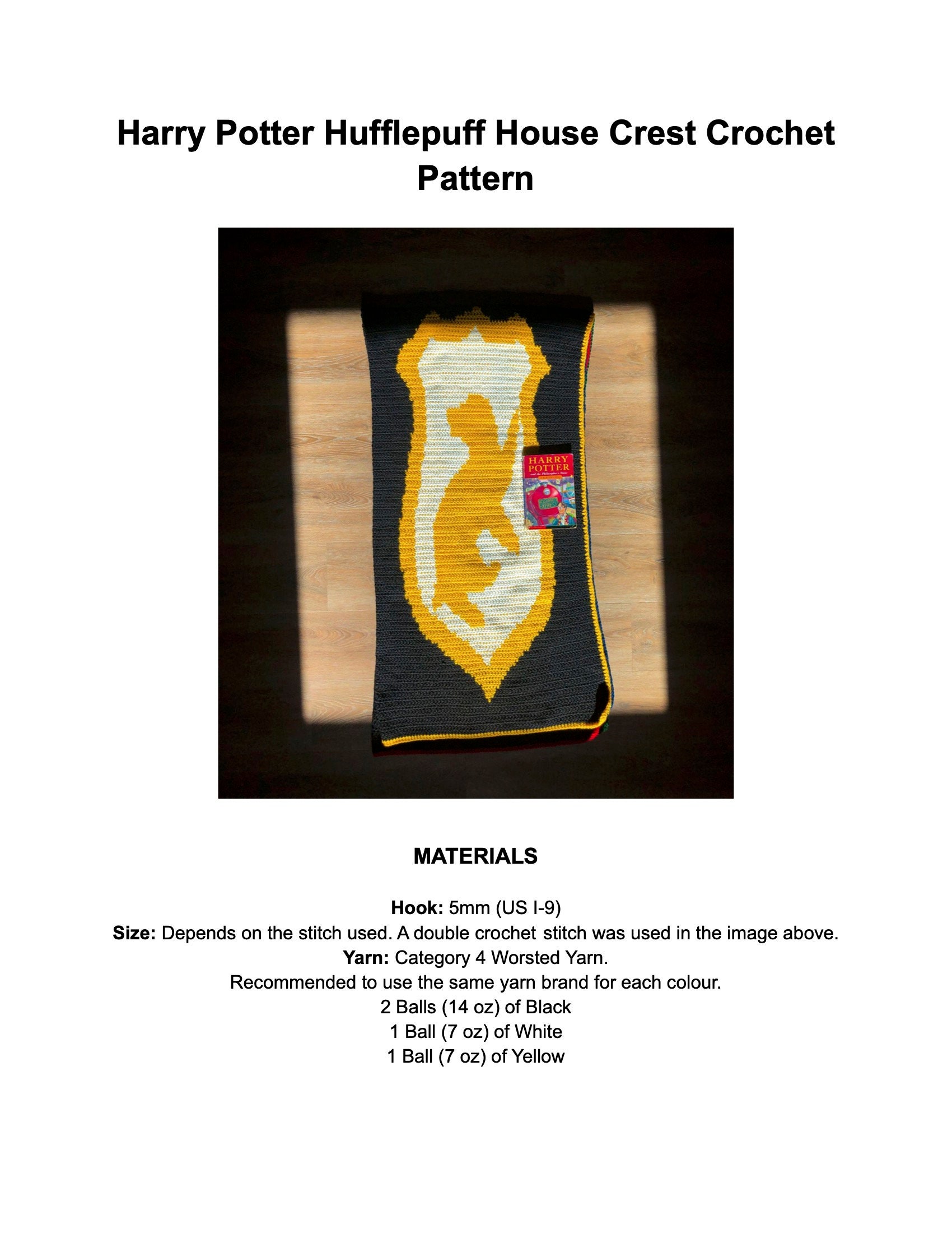 Grid Pattern | Hufflepuff House Crest Crochet Pattern, image size:1700x2200