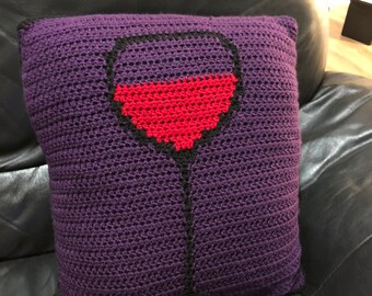 Wine Glass Crochet Pillow Pattern | Tapestry Crochet (PDF)