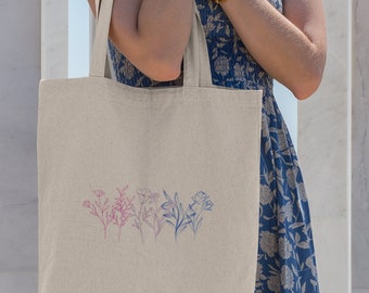 Biseksuele Wildflower Tote Bag | Minimalistische LGBTQ Plant Shopping Bag | Schattige Queer Wildflower | Biseksuele Pride Gift