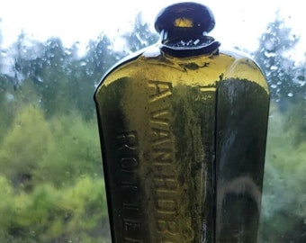 Antique A. Van Hoboken & Co Gin Bottle: Olive Green Rotterdam