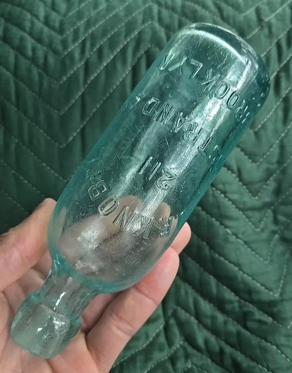 1870s Neat Aqua Brooklyn NY Ironcross Soda Bottle! Old J. F.