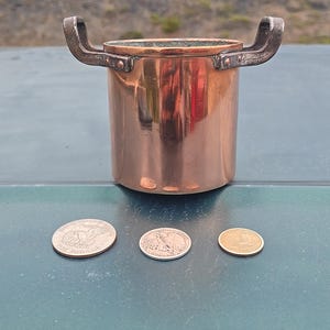 Old English Copper Miniature Melting Pot! Great Weight Antique Copper Saucepan with Wonderful Iron handles!