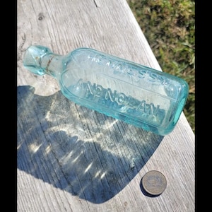 Beautiful Old Paneled 1876 Albany NY Ginger Ale Bottle / Antique Aqua  New York Blob Top Soda Bottle!