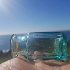 Open Pontied Ointment Bottle - Handblown Antique Glass Bottle - 1880&#39;s - Whittled!