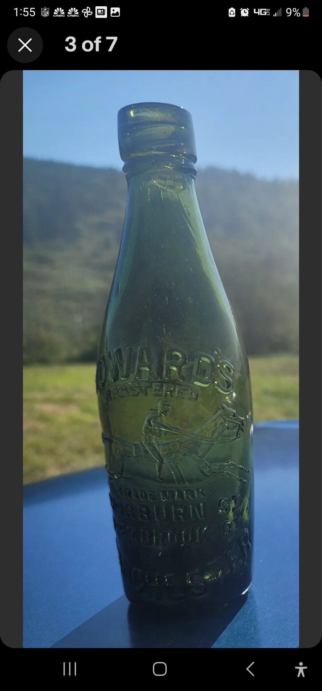 Beautiful Old Horse Jockey Ale Bottle Old Green English Liquor Bottle