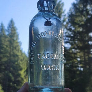 1 Antique  Tacoma Washington Soda Bottle! Old Pacific Bottling Works Blob Top Hutch Hutchinson Bottle!