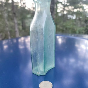 1860&#39;s Open Pontiled Catherdal Spice Bottle!  Antique Aqua Handblown Food Bottle!