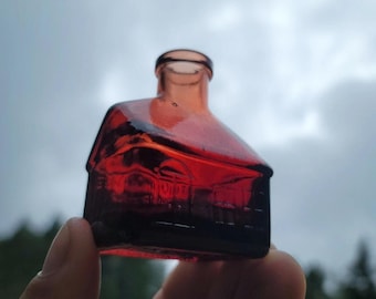 1970s Ruby Red Schoolhouse Bottle! Vintage Miniature Dark Red  Wheaton New Jersey Bottle