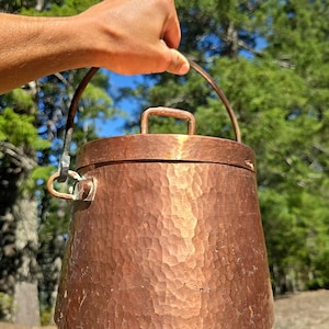Antique French Copper Marmite with Lid! Old Hammered Copper Burgundy Stockpot! Over 5 pounds Weight!