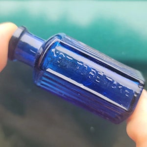 Phenomenal Miniature Deep COBALT Poison Bottle! Antique Dark Blue Poison