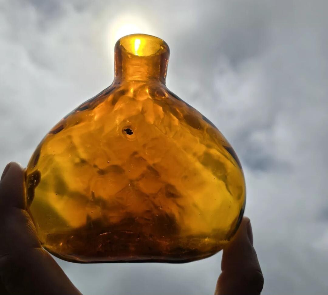 1950s Beautiful Amber Flask! Old Handblown Pontiled Whittled Brown ...