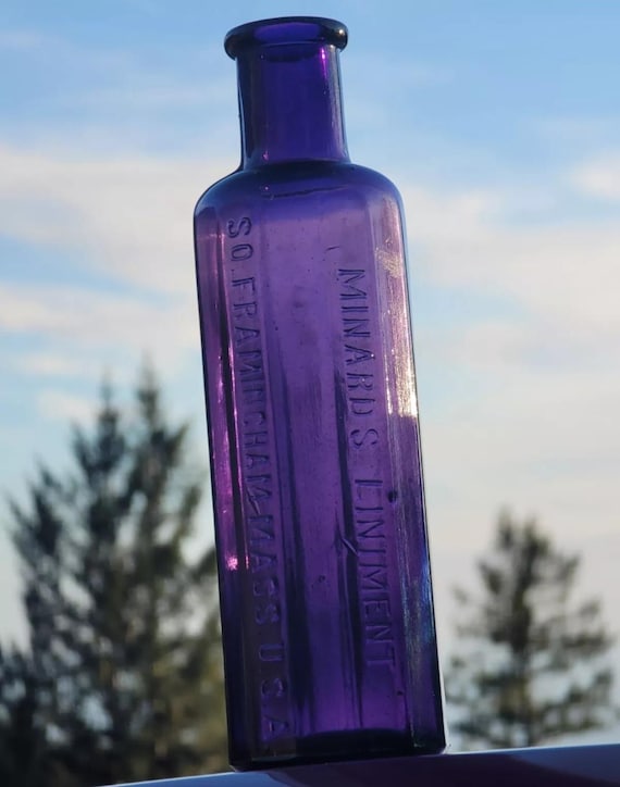 プリンスマチャベリ⭐ANTIQUE　BOTTLE Remarakable Antique Amethyst Massachusetts Liniment Bottle! Old