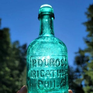 1860&#39;s Emerald Philadelphia Stout Ale Bottle! P. Duross Iron Pontiled Pennsylvania Porter Soda! Old Dark Green Bottle