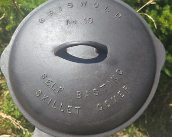 Antique Griswold #10 Skillet Lid. Fully Marked Old Erie Pennsylvania USA Cast Iron Cookware!