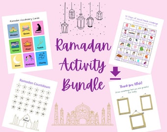 Paquete de actividades de Ramadán - Actividades de Ramadán - Ramadán para niños - Cuenta regresiva para el Eid - Ramadán - Libro de actividades de Ramadán - Tarjetas de Ramadán imprimibles
