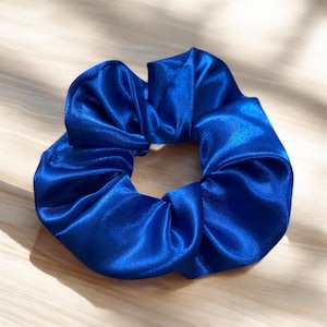 Royal Blue Satin Scrunchie | Cute Luxury Hair Accessory for Teenagers and Ladies | Gift for Her | Regular and Oversized XL Extra Large