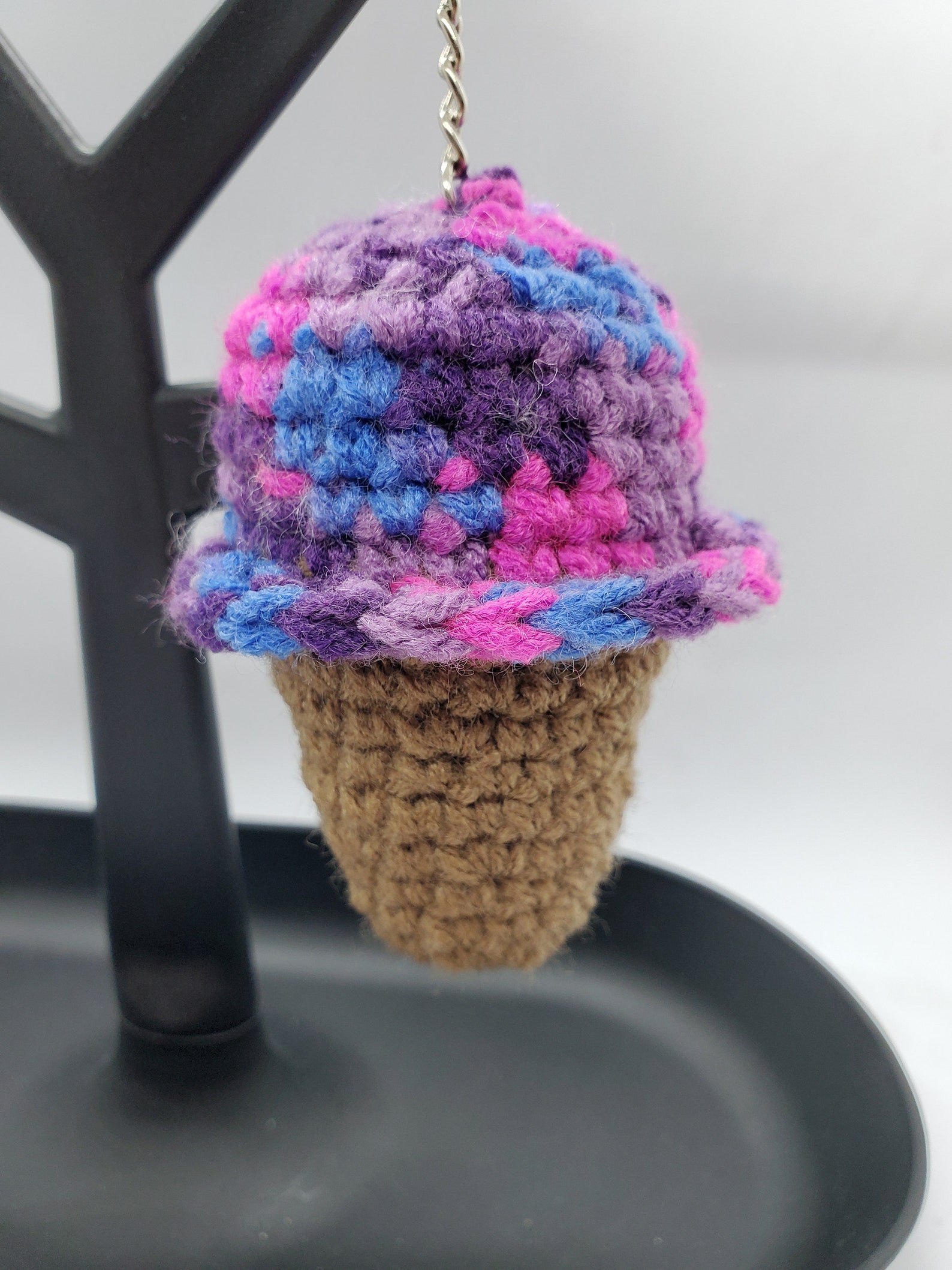 Crochet Ice Cream Cone Keychain Etsy