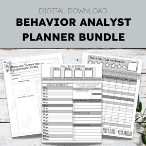 Black & White Behavior Analyst BCBA aba undated planner pages bundle DIGITAL + PRINTABLE